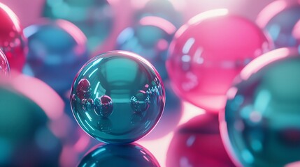 Teal and pink glossy spheres.