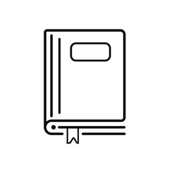 Closed book with a bookmark icon. Vector outline illustration