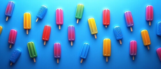 Colorful popsicles scattered on a blue background.