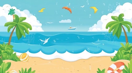 Fototapeta na wymiar Serene Sea and Beach Background: A Tranquil Coastal Scene for Relaxation and Inspiration.