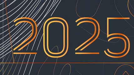 Elegant "2025" New Year Card Design with Gold Stars on White Background, Blank Space for Writing
