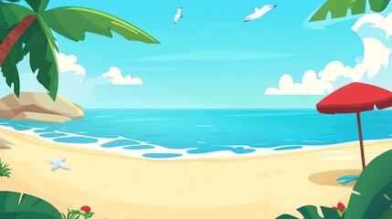 Serene Sea and Beach Background: A Tranquil Coastal Scene for Relaxation and Inspiration.