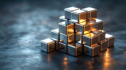 Explore innovative design with metallic cubes. Discover geometric elegance and modern architecture inspiration through this captivating visual composition.