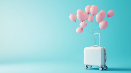 Obraz premium White Suitcase Floating with Pink Balloons