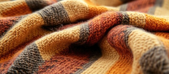 Warm autumn plaid blanket showcasing cozy knitted texture ideal for home decor and seasonal comfort in transitional interiors