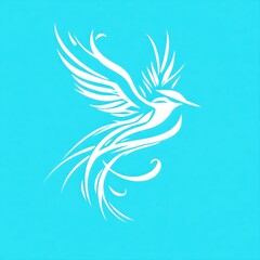 Fototapeta na wymiar A stylized illustration of a bird in flight, featuring elegant lines and a vibrant blue background.