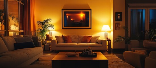 Elegant living room with modern furniture and warm ambient lighting ideal for home decor inspiration and interior design ideas