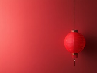 A single red lantern hanging against a red wall, symbolizing celebration and culture.