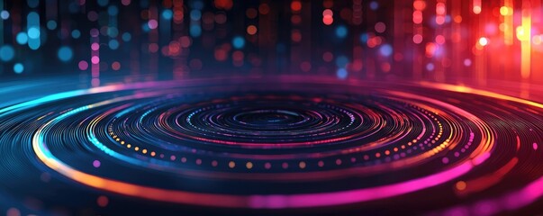 Fototapeta premium Circles abstract background idea. Vibrant circular patterns and light reflections creating a dynamic visual experience.