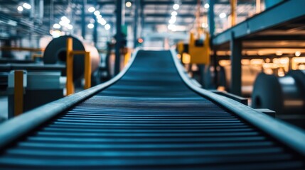 Obraz premium Conveyor Belt in Industrial Facility for Efficient Material Transportation and Workflow Management