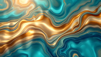 Fototapeta premium Fluid Gold and Teal Abstract: A Luxurious Marble Swirl Painting
