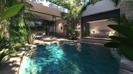 Fototapeta premium Luxury Tropical Villa with Private Pool and Bedroom