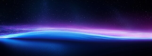 Obraz premium Abstract cosmic landscape with a glowing horizon and starry night sky.