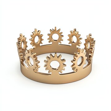 A golden crown adorned with gear motifs, combining regal elegance with a mechanical theme, symbolizing creativity and innovation.