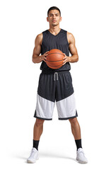 Fototapeta premium Isolated male basketball player in black and white uniform holding a ball