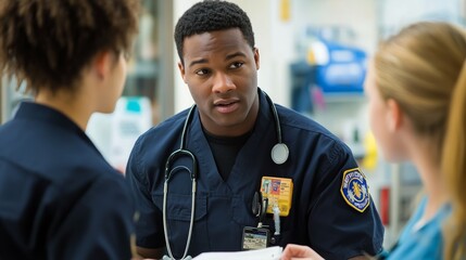 An EMT mentoring a high school student interested in pursuing a career in emergency medical services