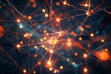 Obraz premium Illuminated Neural Network Brain Cells, Synapses, Connections, Glowing, Complex, Intricate, Network,