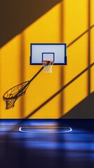 Basketball Hoop on Yellow Wall with Blue Court