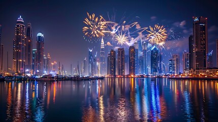 Obraz premium Dubai Marina Fireworks Night Spectacular