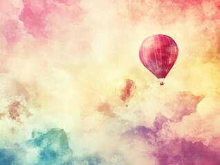 Obraz premium A dreamy scene featuring colorful hot air balloons floating through a pastel sky.