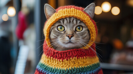 Cat in Rainbow Crochet Outfit, LGBTQ+ Pride Day