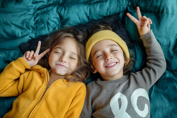 Kids Smiling and Making Peace Signs