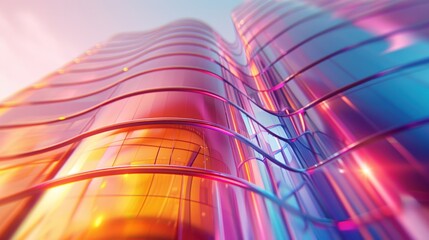 Abstract colorful glass building architecture, futuristic design, vibrant, dynamic, and modern.