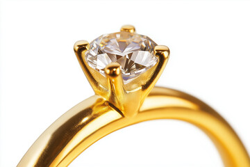 Close-up of a luxurious golden engagement ring featuring a brilliant cut diamond, symbolizing love, commitment, and enduring beauty