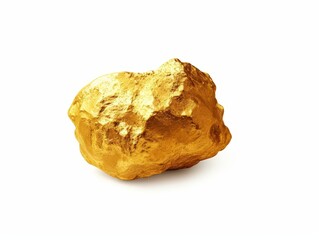A Lustrous Gold Nugget Captured on a White Background with High Detail and Clarity Showcasing its Natural Beauty and Unique Texture