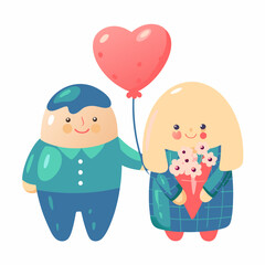 Valentine's day celebration couple cartoon heart balloon romantic setting joyful perspective love concept