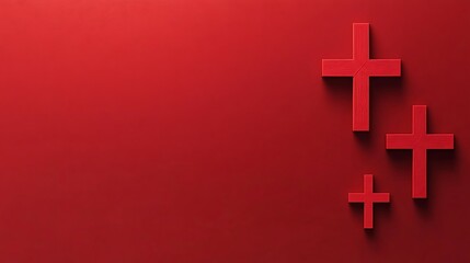 Obraz premium Three Red Wooden Crosses on Red Background