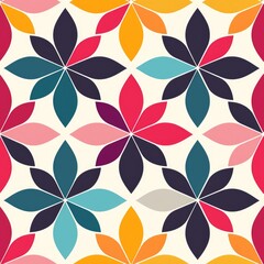 Fototapeta premium A vibrant floral pattern featuring colorful petals in various shapes and shades on a light background.