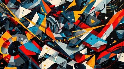 Abstract geometric design featuring vibrant colors and dynamic shapes.