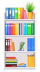 Colorful Bookshelf with Colorful Books and Files