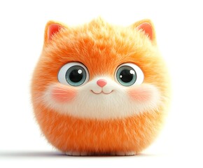 Adorable fluffy orange kitten, cartoon style, round shape, big eyes, isolated on white background.