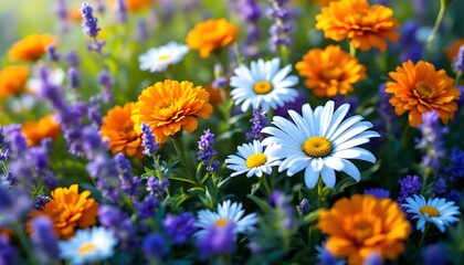 Fototapeta premium Vibrant Summer Garden: A Colorful Tapestry of Blossoms
