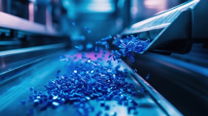 Advanced blue polymer production on precision machinery, showcasing innovative manufacturing techniques and high-quality material processing technology.