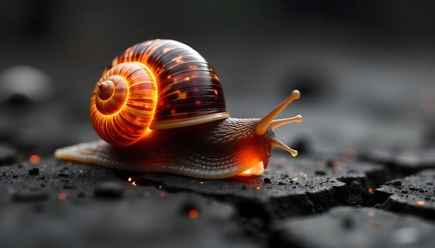 Glowing Snail on Embers: A Mystical Macro Photography