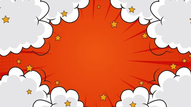 explosive bursts and vibrant orange in a comic style action background design seamless 4k video background motion pop art design