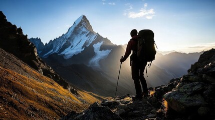[Hiking through mountainous scenic landscapes] Hiker's Moment of Serenity: Standing at the Foot of Majestic Mountains