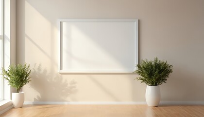 Minimalist Interior Design Mockup: Blank Frame with Plants