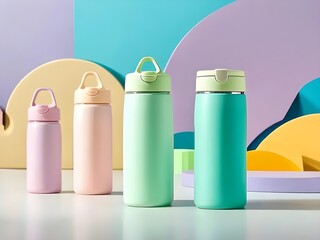 colorful reusable bottle water mockup with cute background