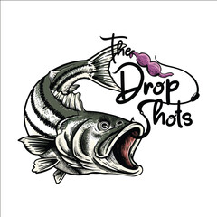 A fish with a hook in its mouth is the logo for The Drop Shots. The logo is a creative and playful representation of the company's name and the idea of catching fish