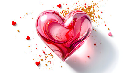 Swirling Red Glass Heart with Gold Glitter: Romantic Valentine's Artwork