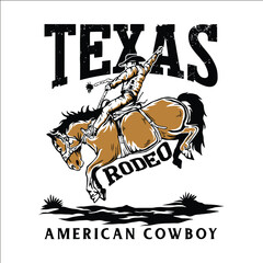 A cowboy riding a horse that is bucking