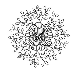 Outline of flower. Beautiful black and white flower Hand-drawn. Design greeting card and invitation of the wedding, birthday, Valentine's Day, mother's day and other holiday