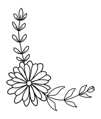 Outline of flower. Beautiful black and white flower Hand-drawn. Design greeting card and invitation of the wedding, birthday, Valentine's Day, mother's day and other holiday