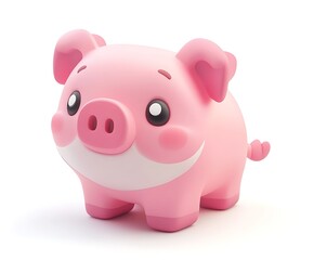Adorable 3D rendered pink piglet, cartoon style, isolated on white background.