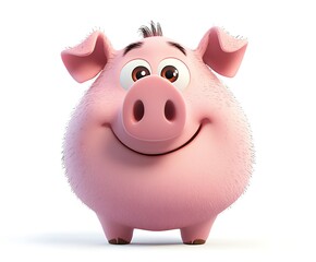 Fototapeta premium Cute cartoon pig illustration, happy, smiling, fluffy.