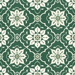 Obraz premium A decorative floral pattern featuring intricate designs in green and cream colors.